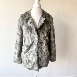 Forever 21 collarless fur jacket grey medium